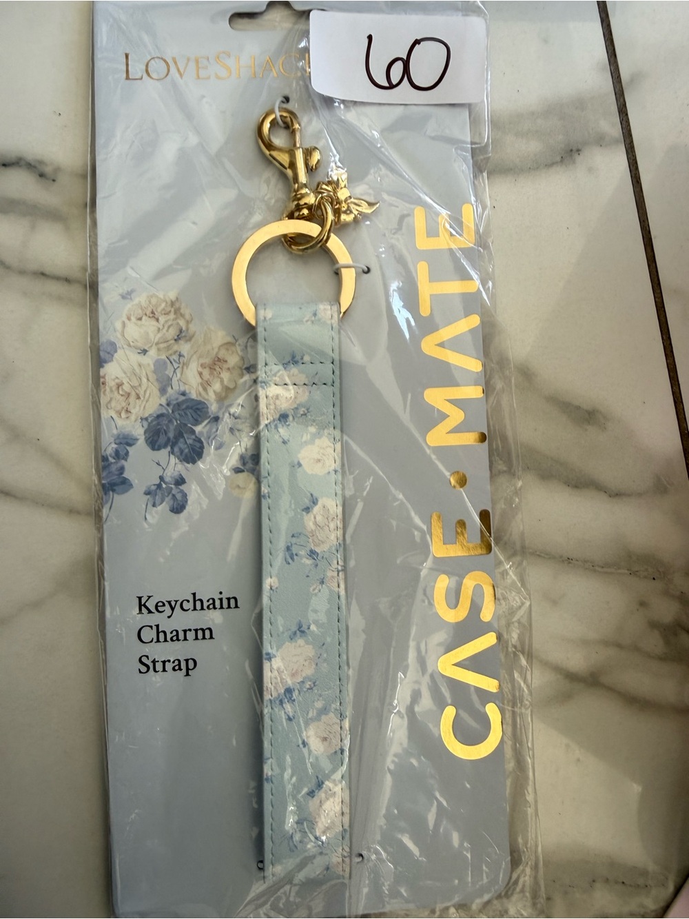 Blue Floral Keychain Charm Strap